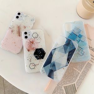 iPhone 11 silicone phone case pink with gold leaf